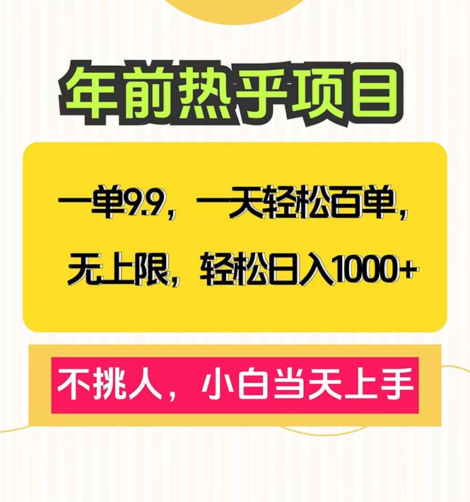 一单9.9，一天百单无上限，不挑人，小白当天上手，轻松日入1000+-小艾项目网