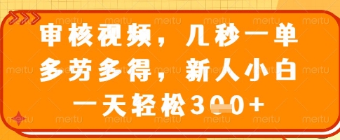 审核视频，几秒一单，多劳多得，新人小白一天轻松3张【揭秘】-小艾项目网