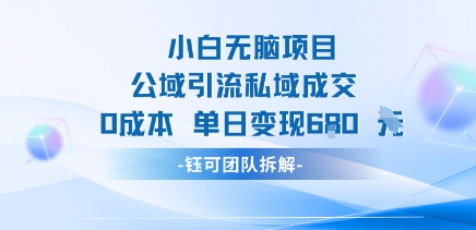 小白无脑项目公域引流私域成交0成本单日变现680米-小艾项目网
