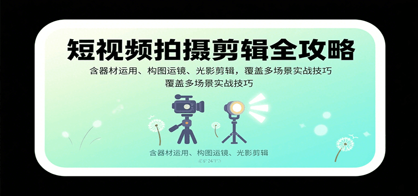 短视频拍摄剪辑全攻略：含器材运用、构图运镜、光影剪辑，覆盖多场景实战技巧-小艾项目网