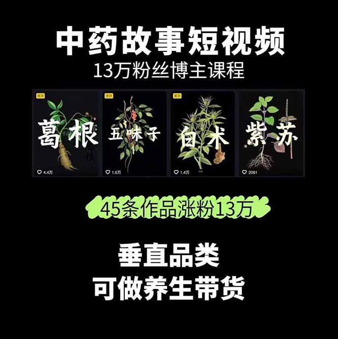 图片[1]-中草药养生赛道：AI文案+故事模板+橱带货，45条作品涨粉13w+单月变现1万+-小艾项目网