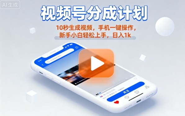 视频号分成计划懒人玩法，10秒生成视频，手机一键操作，新手小白轻松上手，日入1K【揭秘】-小艾项目网