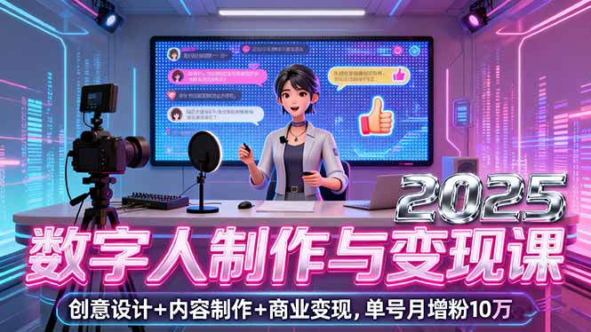 2025数字人制作与变现课，创意设计+内容制作+商业变现，单号月增粉10万+-小艾项目网