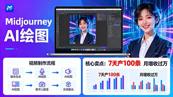 AI绘图照片开口说话视频制作：Midjourney+数字人，7天产100条月增收过万-小艾项目网