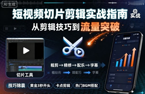 短视频切片剪辑实战指南，从剪辑技巧到流量突破-小艾项目网