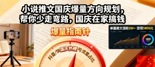 小说推文国庆爆量方向规划，帮你少走弯路，国庆在家搞钱-小艾项目网