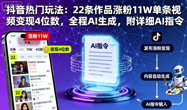 抖音热门玩法：22条作品涨粉11W单条视频变现4位数，全程AI生成，附详细AI指令-小艾项目网