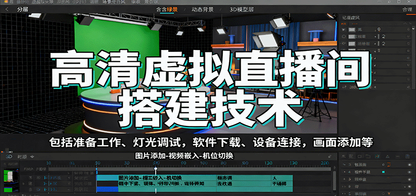 高清虚拟直播间搭建技术,包括准备工作、灯光调试,软件下载、设备连接,画面添加等-小艾项目网