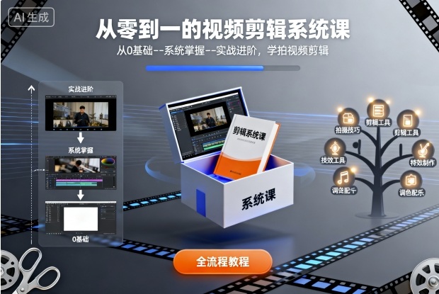 从零到一的视频剪辑系统课，从0基础--系统掌握--实战进阶，学拍视频剪辑-小艾项目网