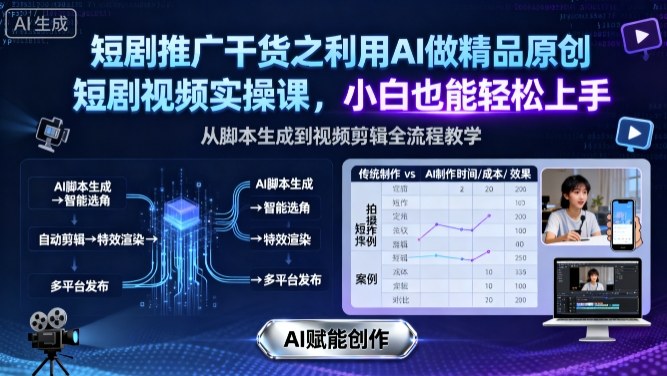 短剧推广干货之利用AI做精品原创短剧视频实操课，小白也能轻松上手-小艾项目网