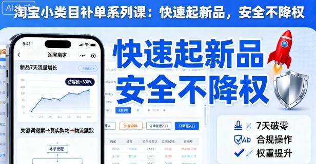 淘宝小类目补单系列课，快速起新品，安全不降权-小艾项目网