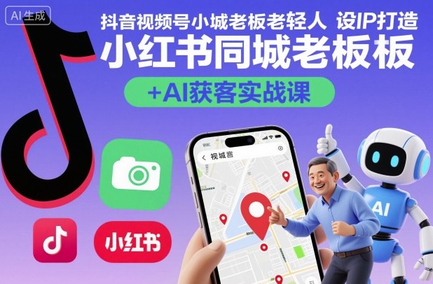 抖音视频号小红书同城老板轻人设IP打造+AI获客实战课，人设打造-算法拆解-拍摄剪辑-内容运营-AI创作-小艾项目网