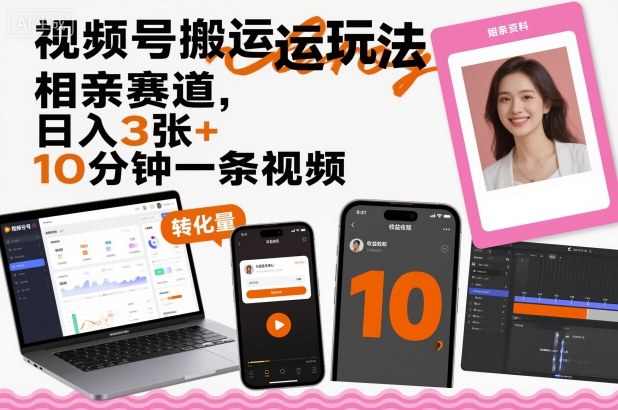 视频号搬运玩法，相亲赛道，日入3张+，10分钟一条视频-小艾项目网