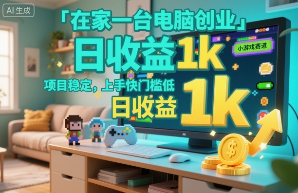 在家一台电脑创业，小游戏赛道，项目稳定，上手快门槛低，日收益1k+【揭秘】-小艾项目网