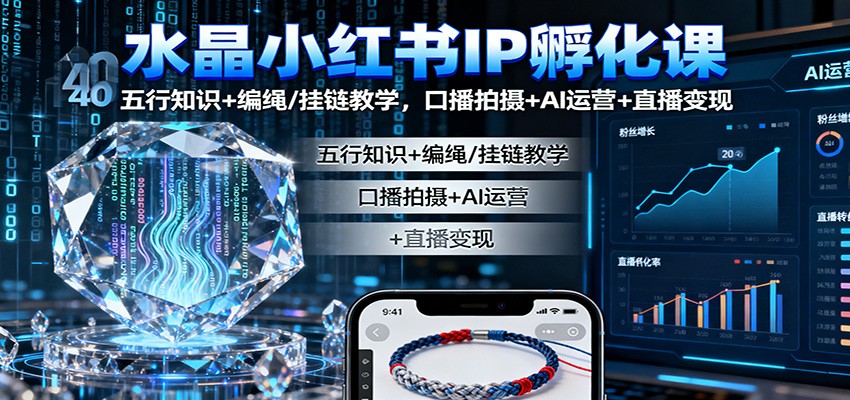 水晶小红书IP孵化课：五行知识+编绳/挂链教学，口播拍摄+AI运营+直播变现-小艾项目网