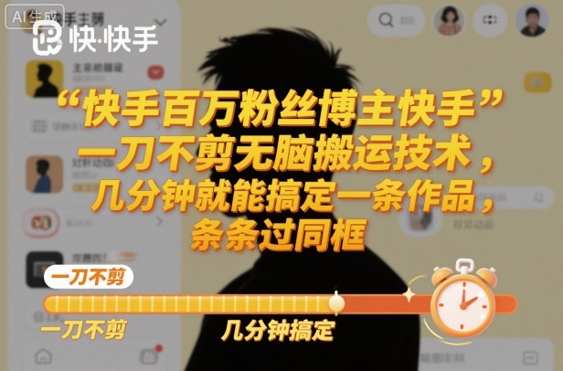 快手百万粉丝博主快手一刀不剪无脑搬运技术，几分钟就能搞定一条作品，条条过同框-小艾项目网