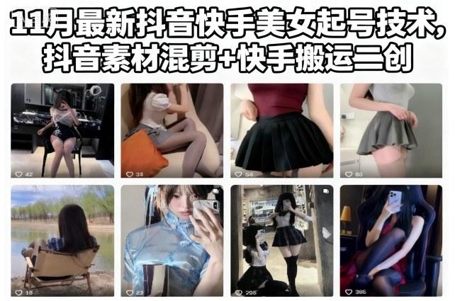11月最新抖音快手美女起号技术，抖音素材混剪+快手搬运二创-小艾项目网