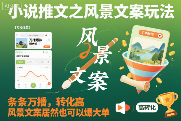 小说推文之风景文案玩法，条条万播，转化高，风景文案居然也可以爆大单！-小艾项目网