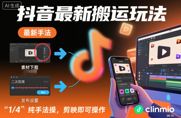 抖音最新搬运玩法，纯手法操作，剪映即可操作-小艾项目网