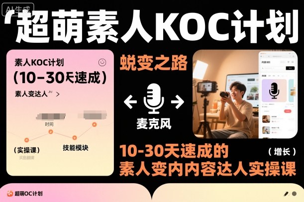 超萌素人KOC计划，10-30天速成的素人变内容达人实操课，适合想做短剧小说推文电商推广的素人入局-小艾项目网