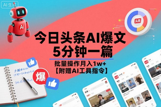 今日头条AI爆文，5分钟一篇，批量操作月入1w+【附赠AI工具指令】-小艾项目网