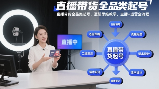 直播带货全品类起号，逻辑思维教学，主播+运营全流程-小艾项目网