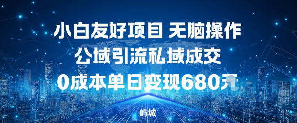 小白友好项目，无脑操作，公域引流私域成交，0成本单日变现680米-小艾项目网