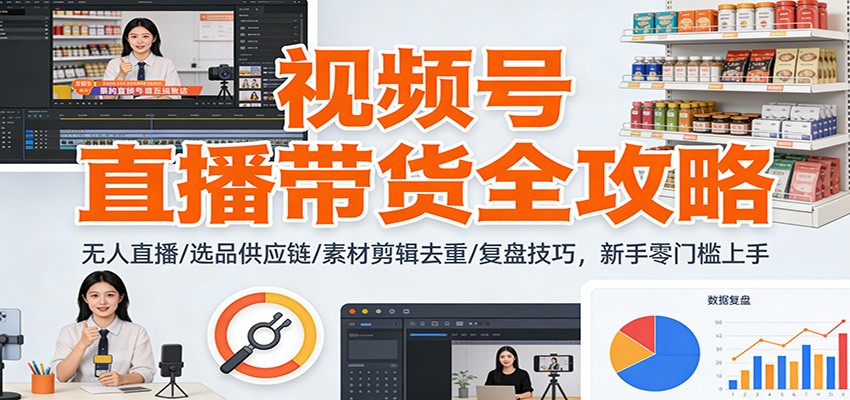 视频号直播带货全攻略：无人直播/选品供应链/素材剪辑去重/复盘技巧，零门槛上手-小艾项目网