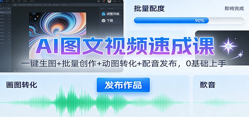 AI图文视频速成课：一键生图+批量创作+动图转化+配音发布，0基础上手-小艾项目网