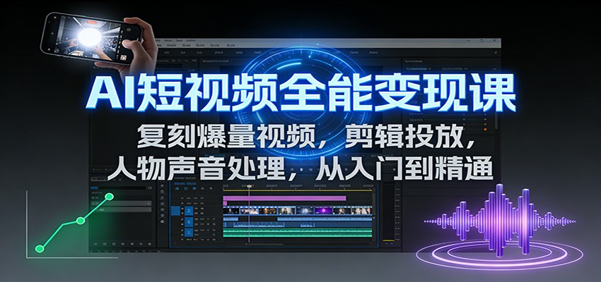 AI短视频全能变现课：复刻爆量视频，剪辑投放，人物声音处理，从入门到精通-小艾项目网