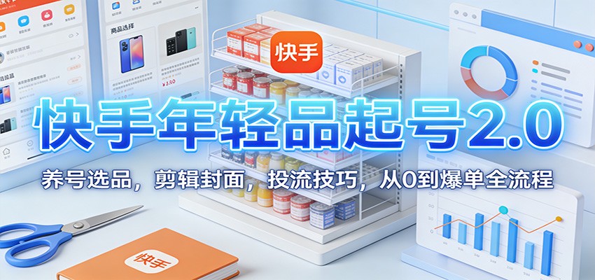 快手年轻品起号2.0：养号选品，剪辑封面，投流技巧，从0到爆单全流程-小艾项目网