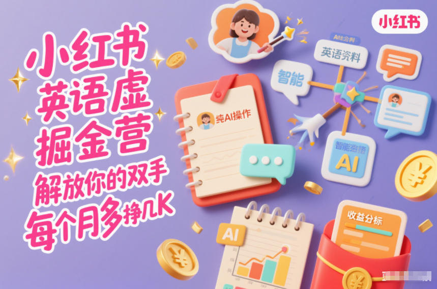 小红书英语虚拟资料掘金营，纯AI操作，解放你的双手，每个月多挣几K-小艾项目网