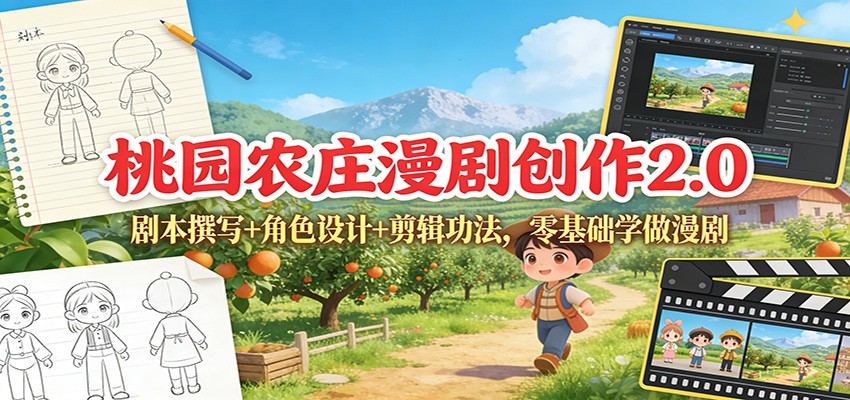 桃园农庄漫剧创作2.0：剧本撰写+角色设计+剪辑功法，零基础学做漫剧-小艾项目网