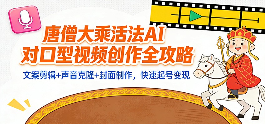 “大乘活法”AI对口型视频创作全攻略：文案剪辑+声音克隆+封面制作，快速起号变现-小艾项目网