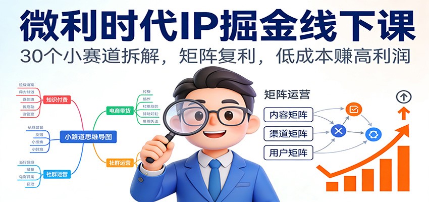 微利时代IP掘金线下课：30个小赛道拆解，矩阵复利，低成本赚高利润-小艾项目网