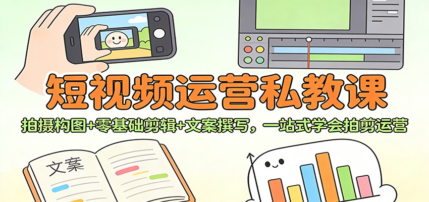 短视频运营私教课：拍摄构图+零基础剪辑 +文案撰写，一站式学会拍剪运营-小艾项目网