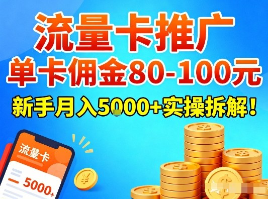 流量卡推广，单卡佣金80-100，新手月入5k+实操拆解！-小艾项目网