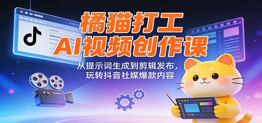 橘猫打工AI视频创作课：从提示词生成到剪辑发布，玩转抖音社媒爆款内容-小艾项目网