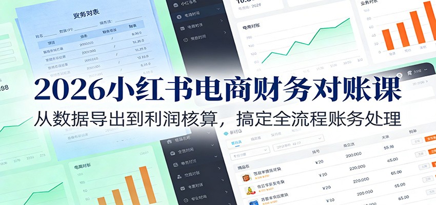 2026小红书电商财务对账课：从数据导出到利润核算，搞定全流程账务处理-小艾项目网