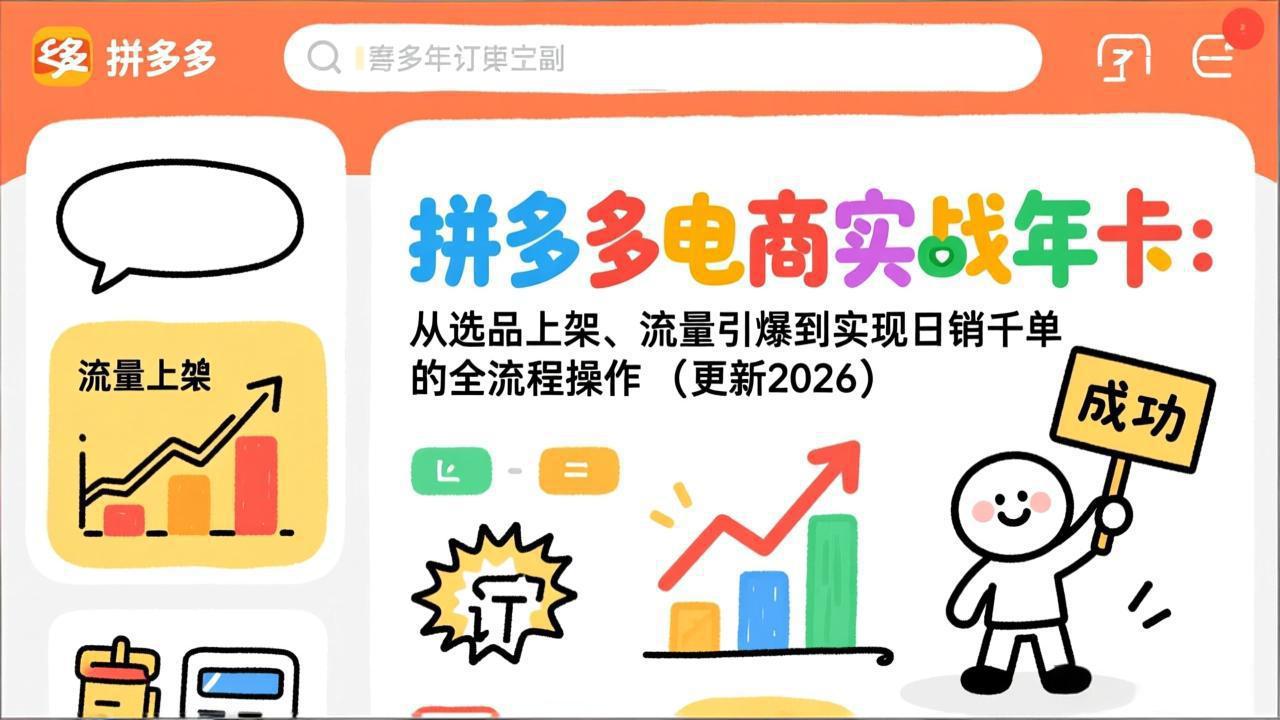 拼多多电商实战年卡：从选品上架、流量引爆到实现日销千单的全流程操作(更新2026-小艾项目网