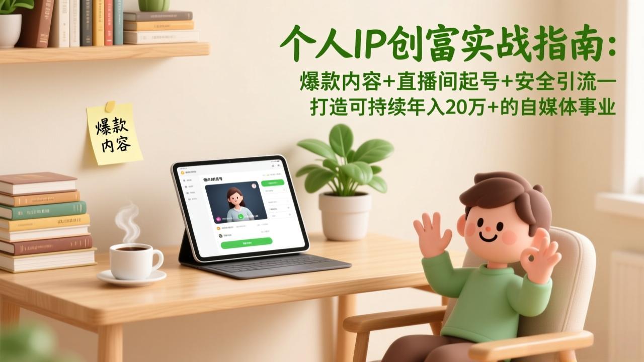 个人IP创富实战指南：爆款内容+直播间起号+安全引流，打造可持续年入20万+的自媒体事业-小艾项目网