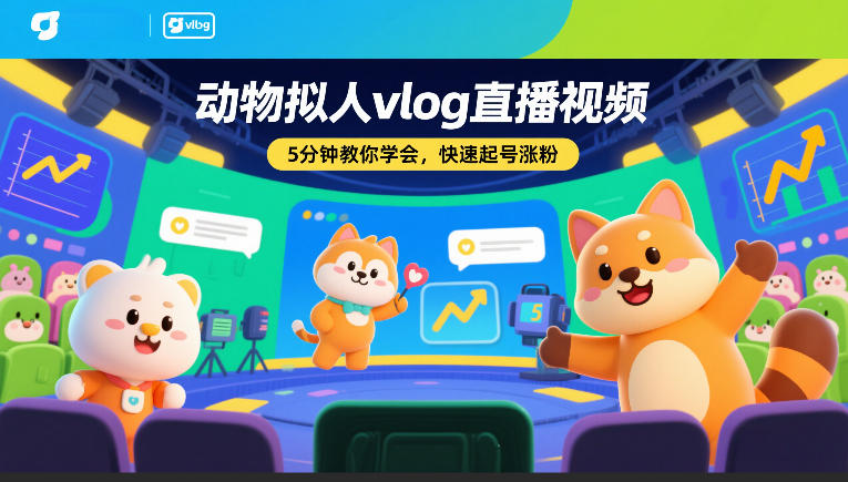 动物拟人vlog直播视频，5分钟教你学会，快速起号涨粉-小艾项目网