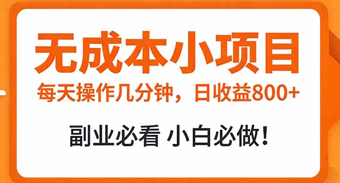 无成本小项目 每天操作几分钟，真实日收益800+ 副业必看 小白必做！-小艾项目网