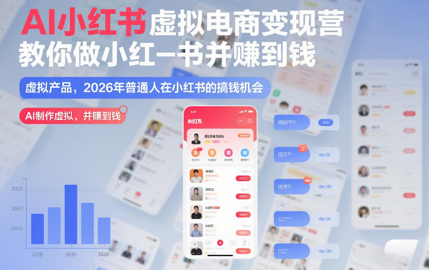 AI小红书虚拟电商变现营，教你做小红书并賺到钱，虚拟产品，2026年普通人在小红书的搞钱机会(完结)-小艾项目网