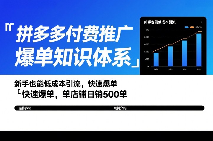 拼多多付费推广爆单知识体系，新手也能低成本引流，快速爆单，单店铺日销500单-小艾项目网
