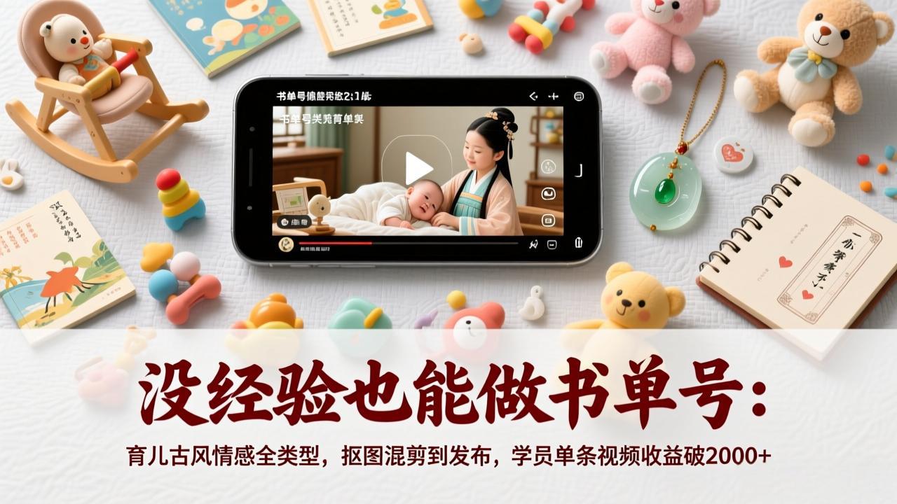 没经验也能做书单号:育儿古风情感全类型,抠图混剪到发布,学员单条视频收益破2000+-小艾项目网