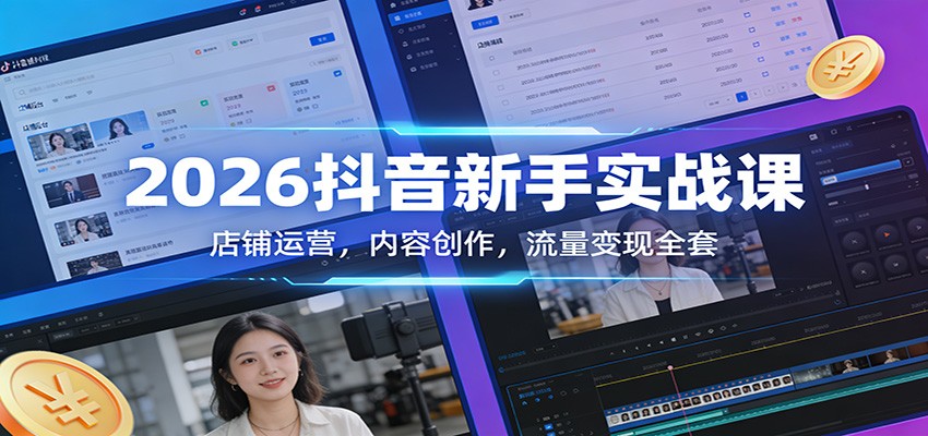 2026抖音新手实战课：店铺运营，内容创作，流量变现全套-小艾项目网