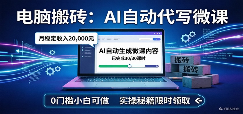 电脑搬砖AI自动代写微课，月稳定2W，0门槛小白可做，实操秘籍-小艾项目网