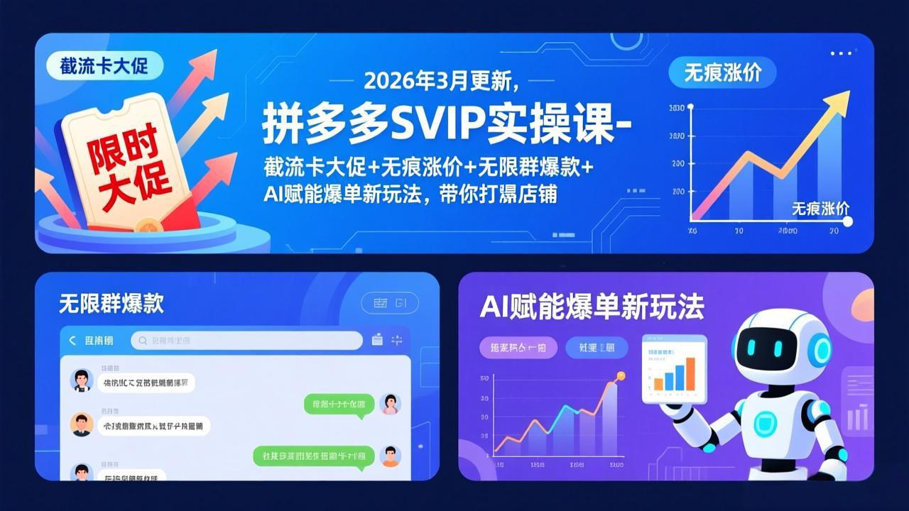 拼多多SVIP实操课-26年3月，截流卡大促+无痕涨价+无限群爆款+AI赋能爆单新玩法，带你打爆店铺-小艾项目网