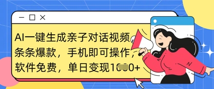 AI一键生成亲子对话视频,条条爆款,一部手机即可操作,单日变现数张